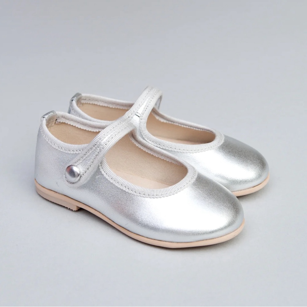 Fleurisse by Spring Flowers Silver Leather Mary-Jane Girl Dress Shoes